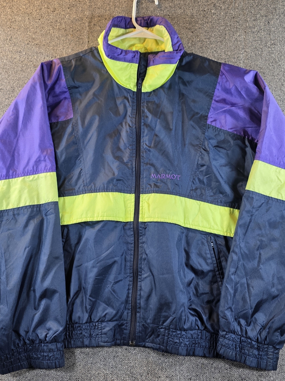 Vintage Marmot Windbreaker Jacket Colorblock Purple Neon Green Men's Small S